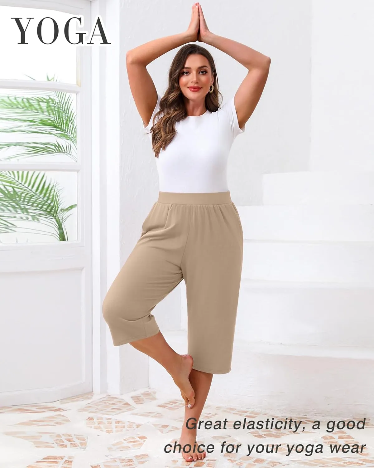 Huukeay 3 Pack Women's Plus Size Capri Pants, Cotton Wide Leg Capris Sweatpants Summer Loose Cropped Yoga Pants with Pockets