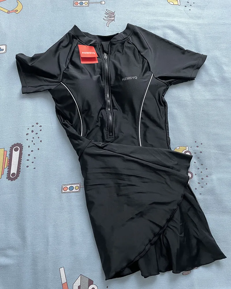 HZMSYQ Short Sleeve Swimsuits One Piece Zipper Bathing Suit Surfing Swimwear