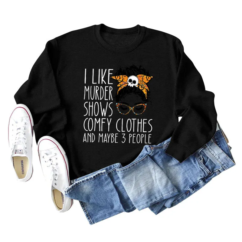 I LIKE MURDER SHOWS Ladies Round Neck Bottoming Long Sleeve Plus Size Sweater