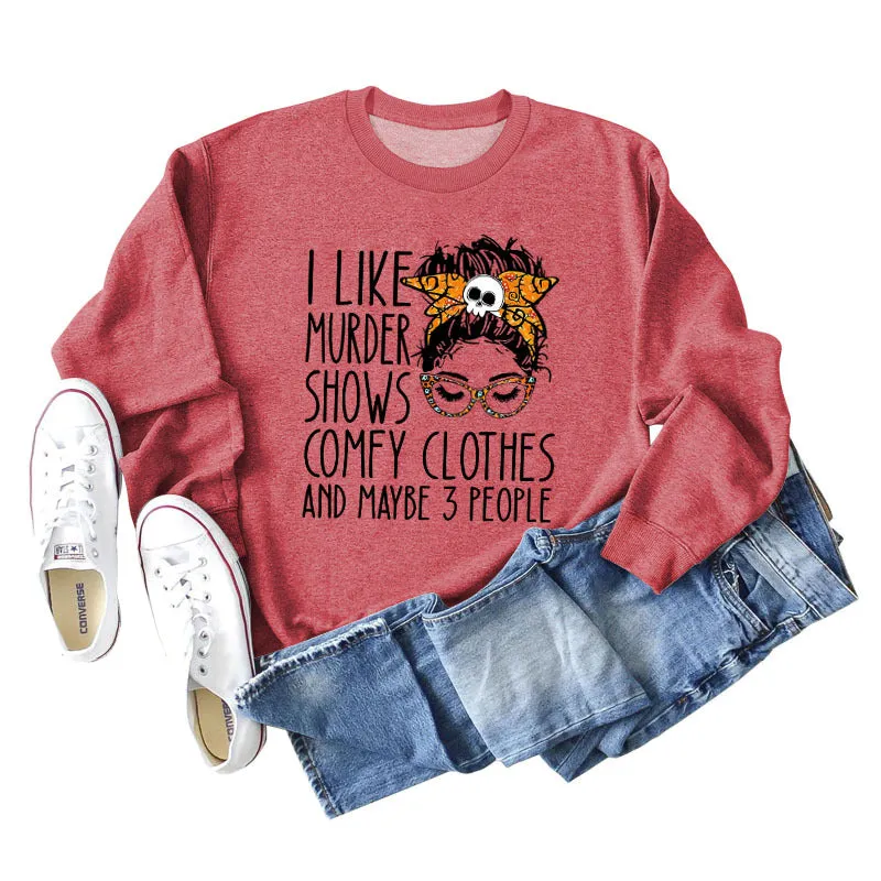 I LIKE MURDER SHOWS Ladies Round Neck Bottoming Long Sleeve Plus Size Sweater