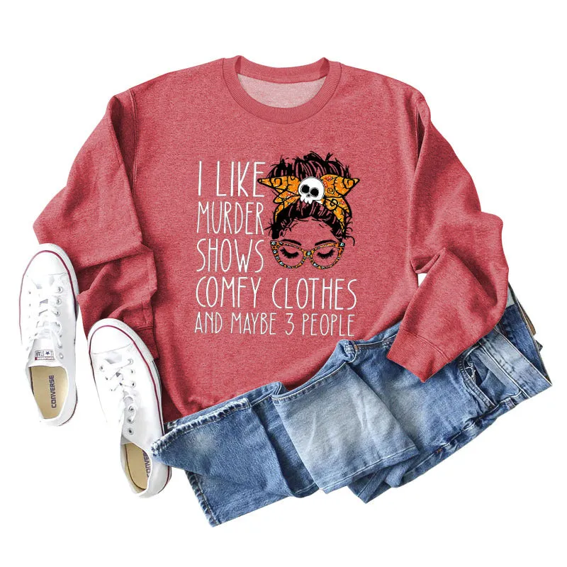I LIKE MURDER SHOWS Ladies Round Neck Bottoming Long Sleeve Plus Size Sweater