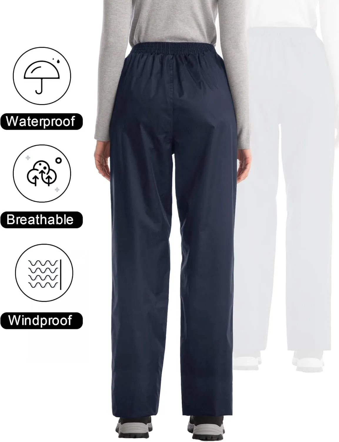 iCreek Women's Rain Pants Waterproof Rain Over Pants Hiking Pants Windproof Lightweight Outdoor for Golf, Fishing