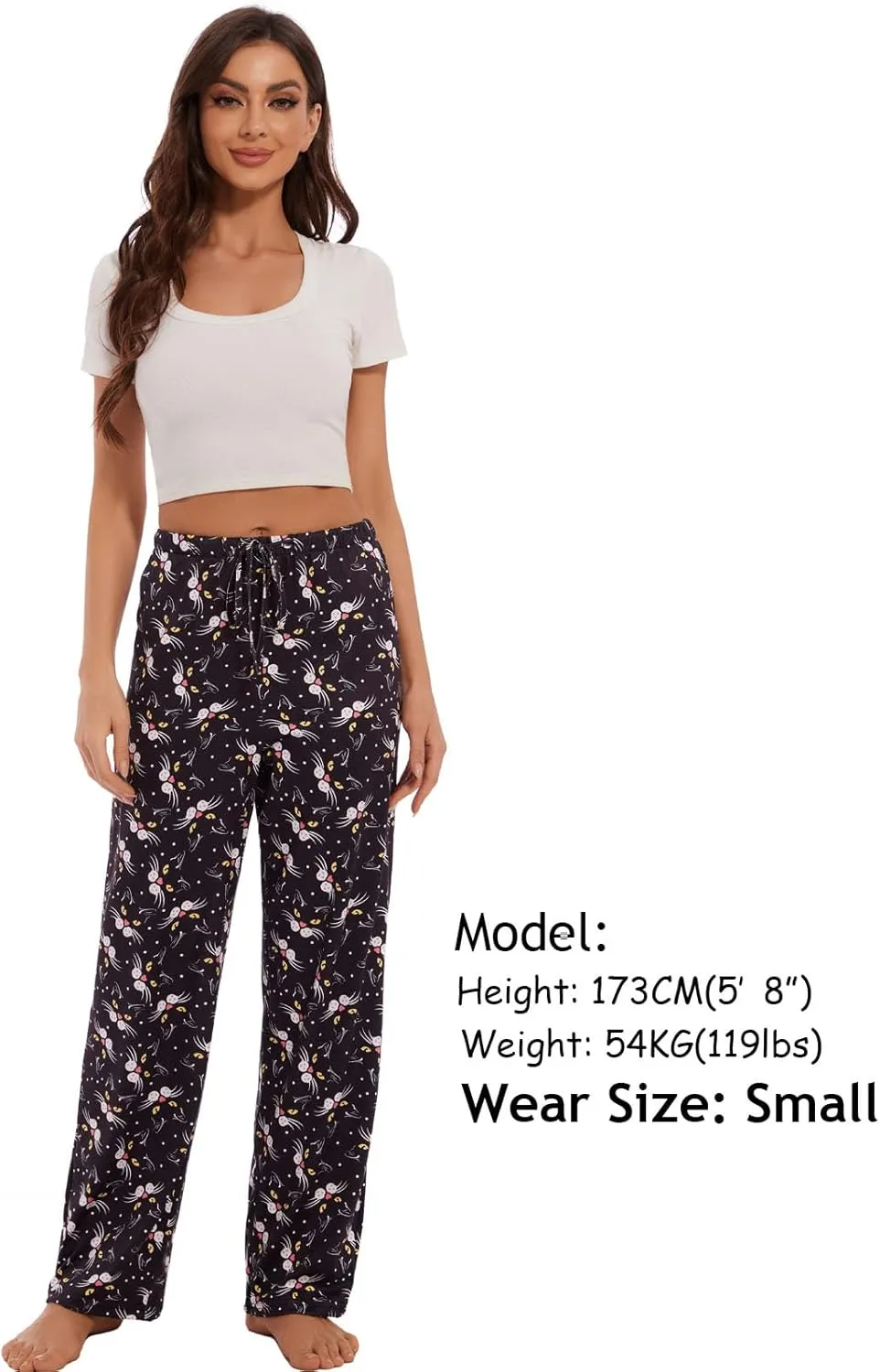 iniber Comfy Pajama Pants for Women Stretch Drawstring Lounge Pants with Pockets Casual Wide Leg Pjs Bottoms