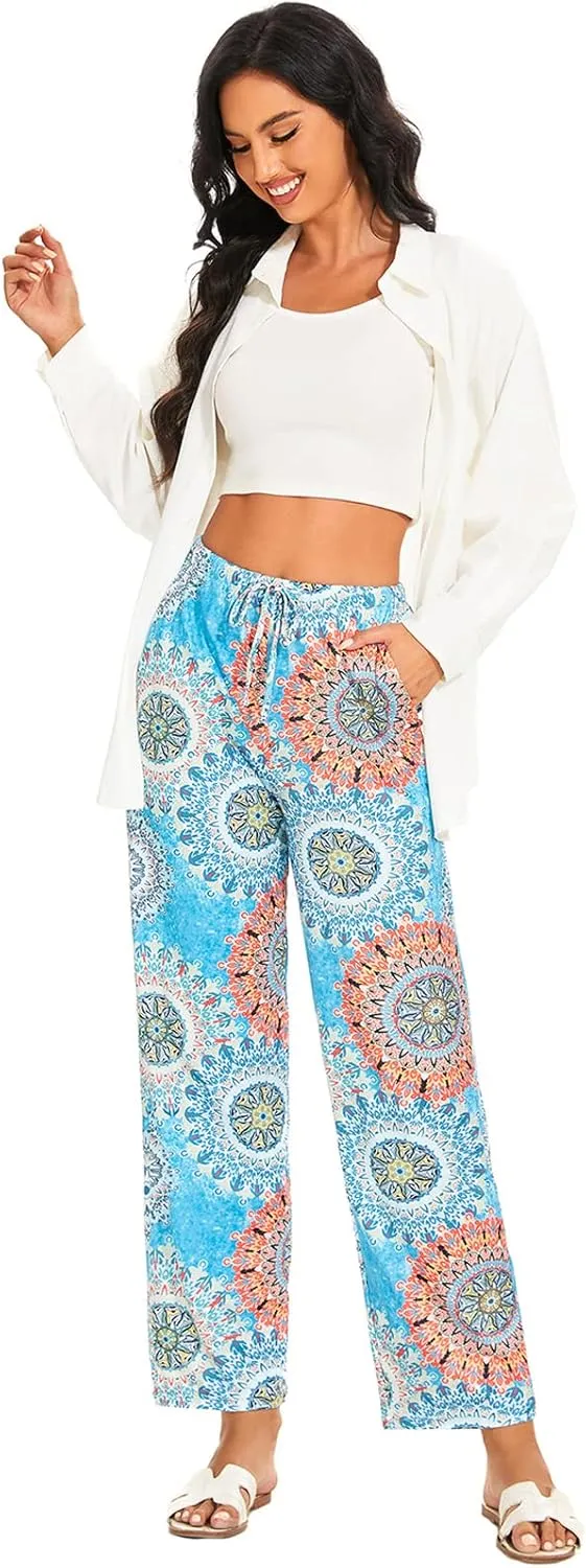 iniber Comfy Pajama Pants for Women Stretch Drawstring Lounge Pants with Pockets Casual Wide Leg Pjs Bottoms