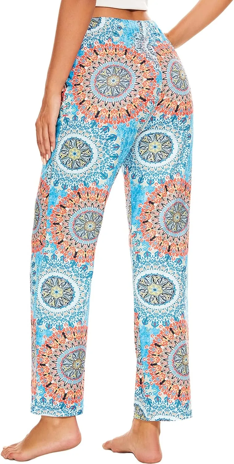 iniber Comfy Pajama Pants for Women Stretch Drawstring Lounge Pants with Pockets Casual Wide Leg Pjs Bottoms