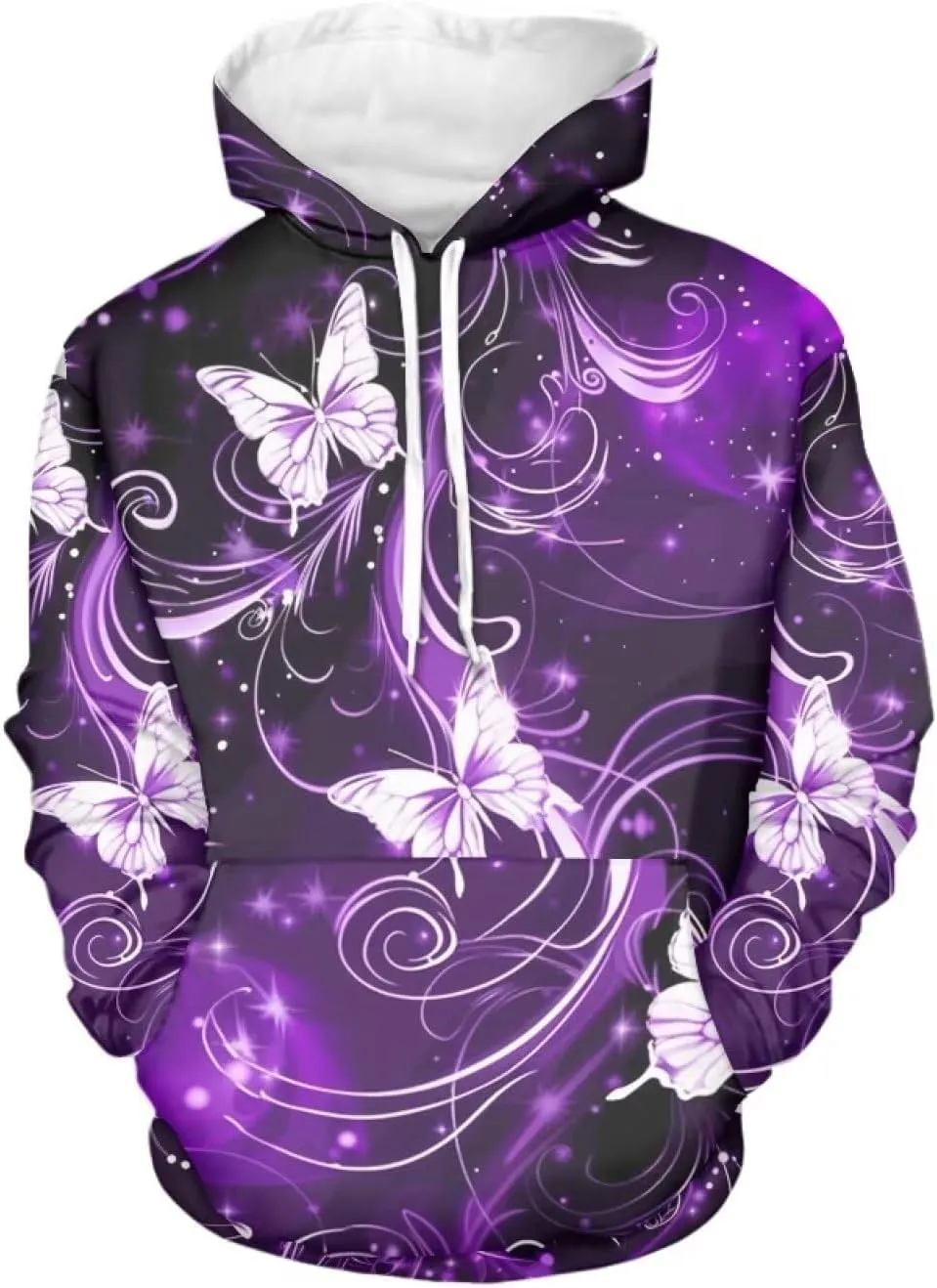 INSTANTARTS Purple Neon Butterfly Womens Fashion Hoodies Pullover Oversized Hooded Sweatshirt with Kangroo Pocket Long Sleeve Hooded Shirts Large Casual Fall Outfits