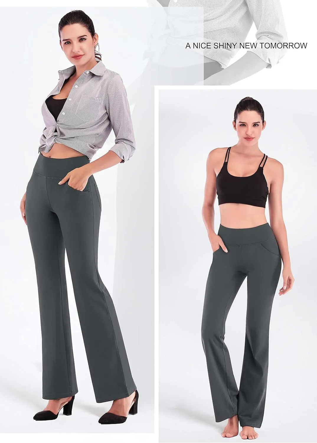 IUGA Bootcut Yoga Pants with Pockets for Women Wide Leg Pants High Waist Workout Pants Tummy Control Work Pants 4 Pockets