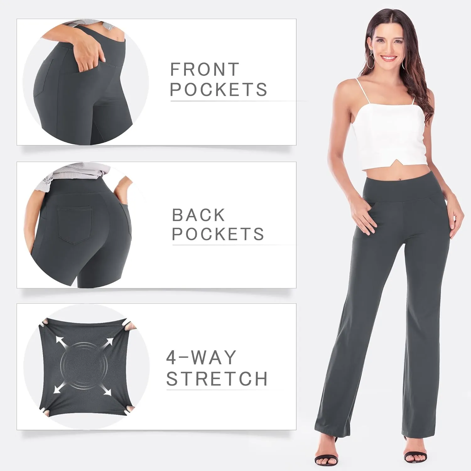 IUGA Bootcut Yoga Pants with Pockets for Women Wide Leg Pants High Waist Workout Pants Tummy Control Work Pants 4 Pockets
