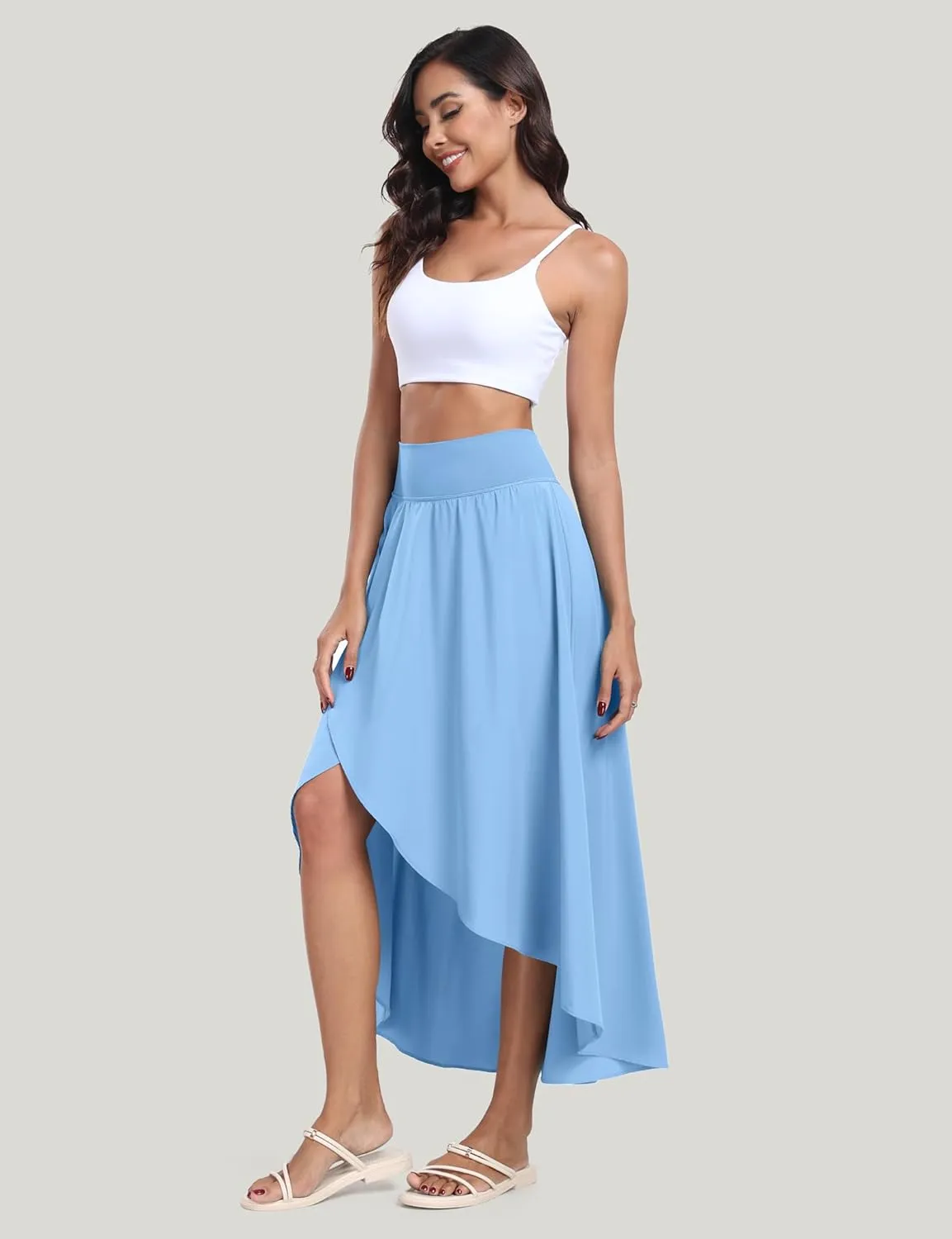 IUGA High Waist Maxi Skirt with Slit Ruffle Wrap Skirt Trendy Flowy Skirts for Women Long Skirts with Shorts Underneath