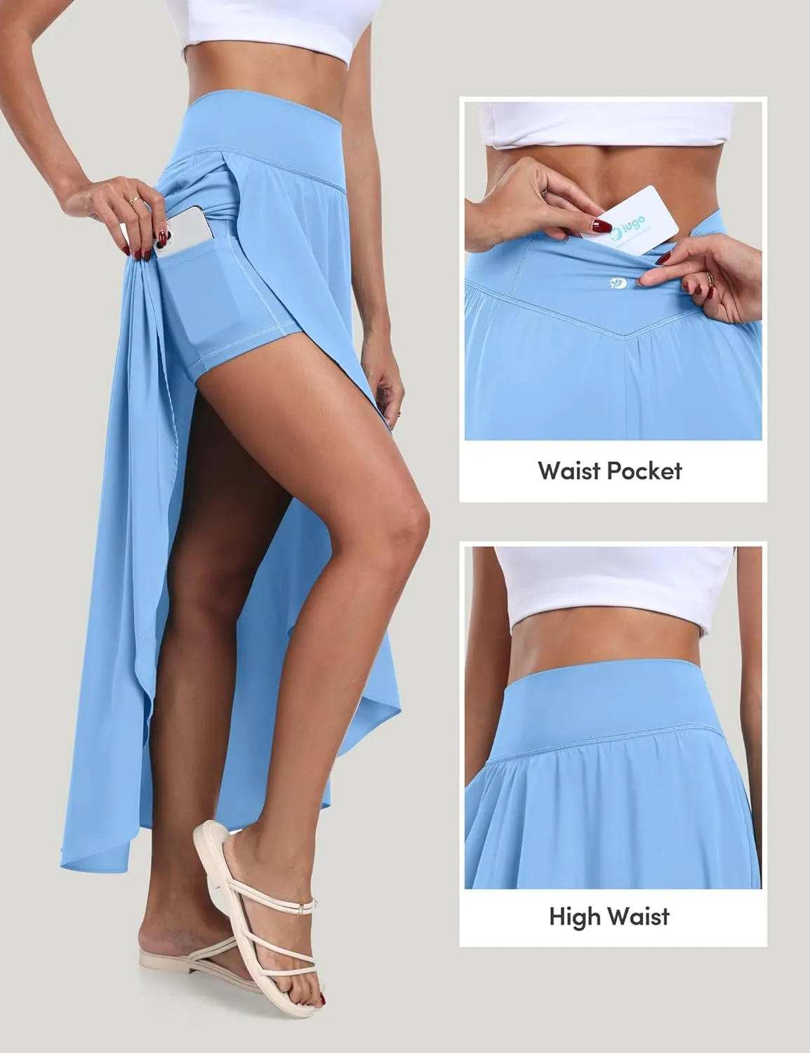 IUGA High Waist Maxi Skirt with Slit Ruffle Wrap Skirt Trendy Flowy Skirts for Women Long Skirts with Shorts Underneath