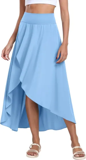 IUGA High Waist Maxi Skirt with Slit Ruffle Wrap Skirt Trendy Flowy Skirts for Women Long Skirts with Shorts Underneath
