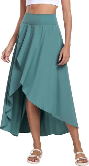 IUGA High Waist Maxi Skirt with Slit Ruffle Wrap Skirt Trendy Flowy Skirts for Women Long Skirts with Shorts Underneath
