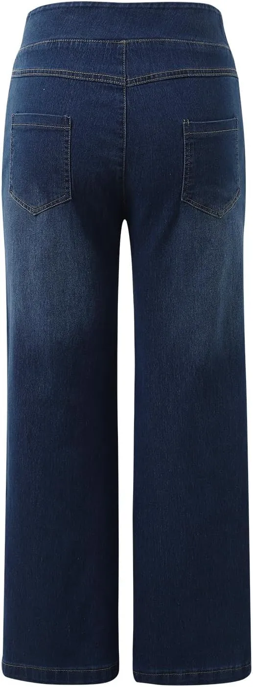 Jeans for Women 2025 New Pull On Wide Leg High Waist Stretchy Denim Pants Straight Tummy Control Loose Baggy Trendy Trousers
