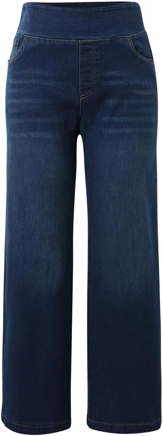 Jeans for Women 2025 New Pull On Wide Leg High Waist Stretchy Denim Pants Straight Tummy Control Loose Baggy Trendy Trousers