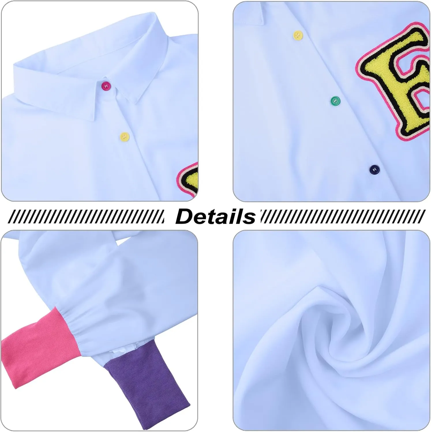 kaimimei Shirt Dress for Women Sexy-Color Block Letter Embroidery Button Down Long Sleeve Ribbed Cuff Club Blouse Mini Dress
