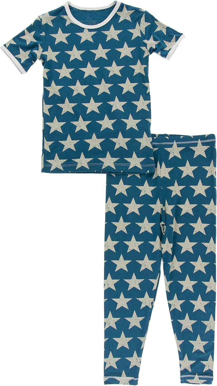 KicKee - Celebrate The 4th - Ultra Soft, Short Sleeve Top & Long Pants Pajama Set  Stars or Stripes Sleepwear for Kids