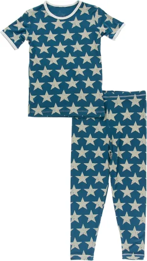 KicKee - Celebrate The 4th - Ultra Soft, Short Sleeve Top & Long Pants Pajama Set  Stars or Stripes Sleepwear for Kids