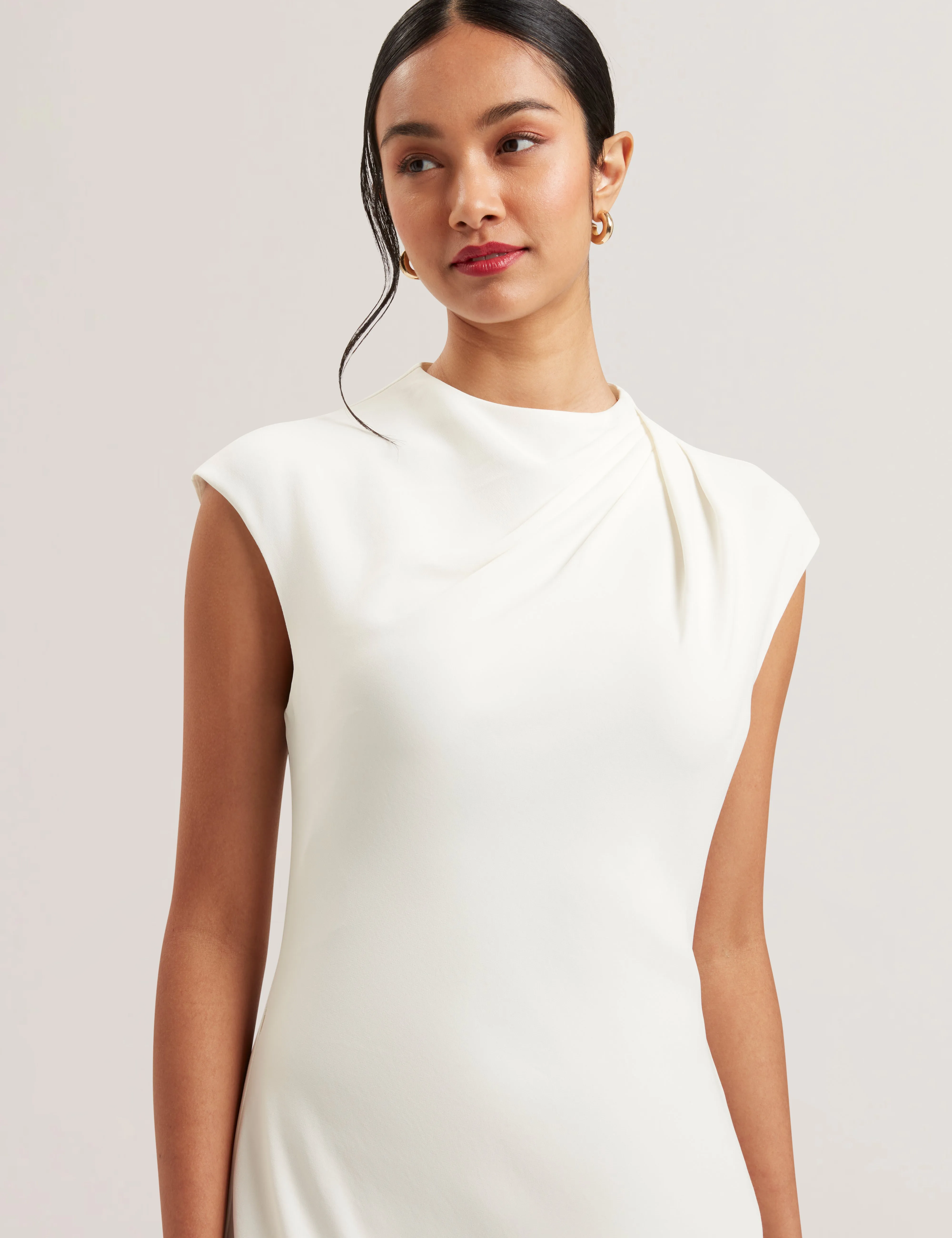 Kyamos Drape Detail Slip Maxi Dress Ivory
