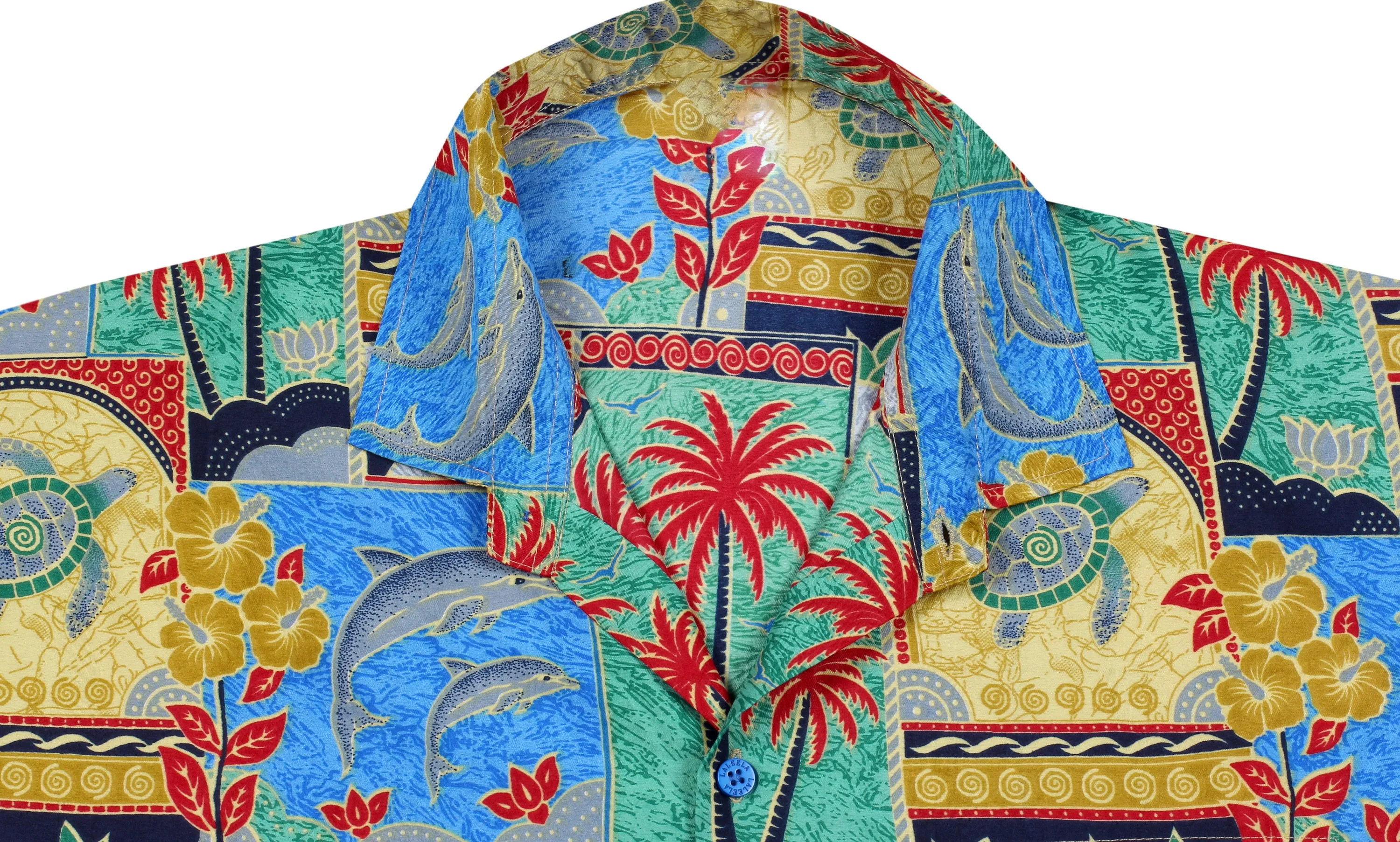 LA LEELA Shirt Casual Button Down Short Sleeve Beach Shirt Men Aloha Pocket shirt Green_W274