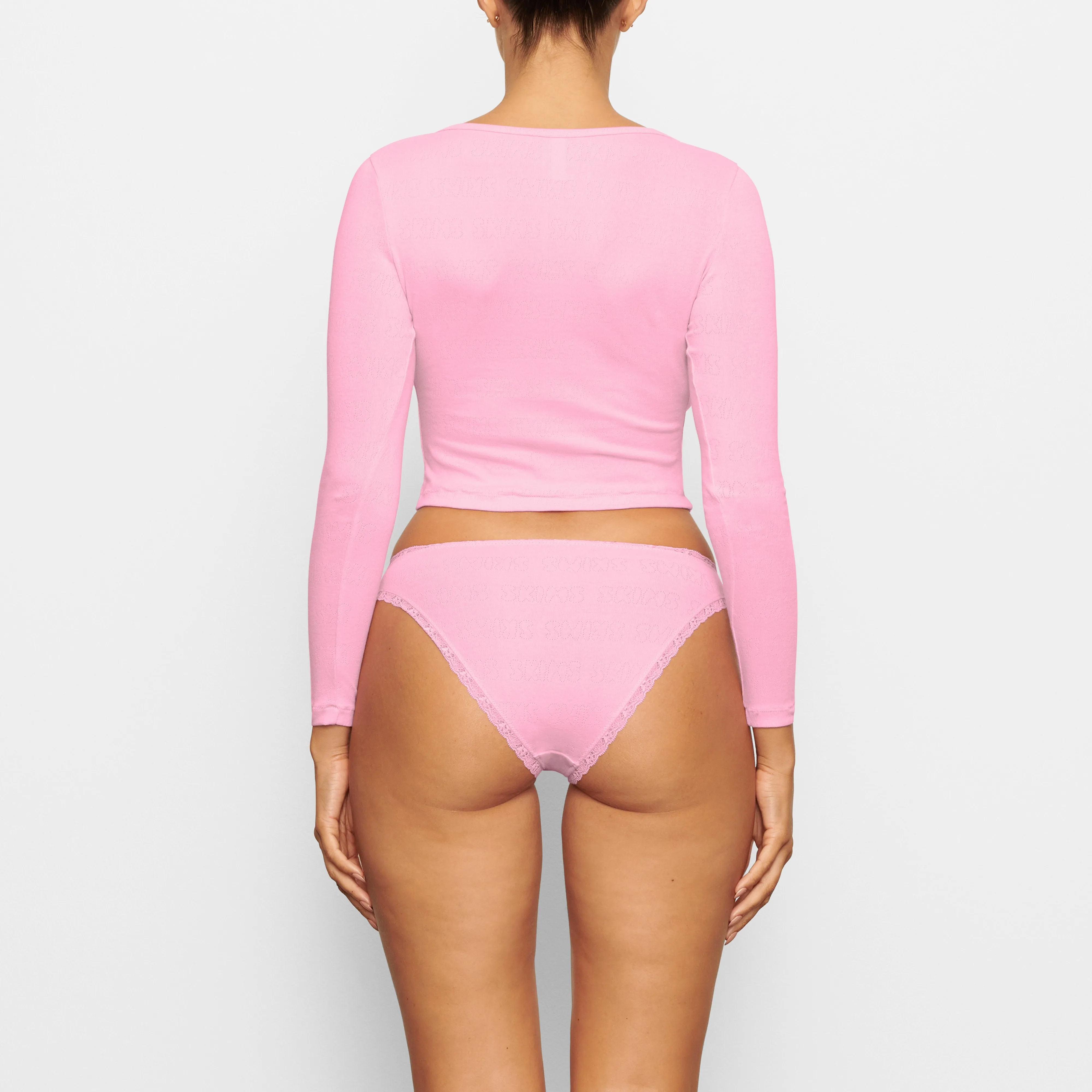 LACE POINTELLE HENLEY TOP | BUBBLE GUM