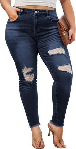 LALAGEN Women 2025 Plus Size Skinny Jeans Stretchy High Waisted Ankle Jean Destroyed Ripped Denim Pants 1X-5X
