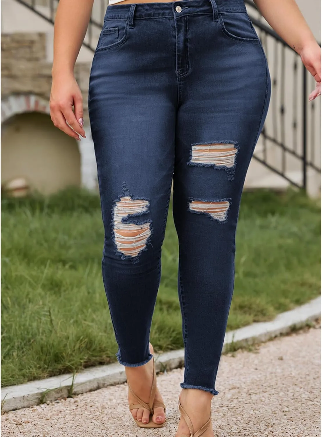 LALAGEN Women 2025 Plus Size Skinny Jeans Stretchy High Waisted Ankle Jean Destroyed Ripped Denim Pants 1X-5X