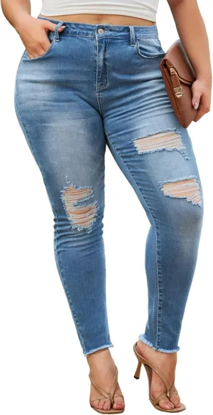 LALAGEN Women 2025 Plus Size Skinny Jeans Stretchy High Waisted Ankle Jean Destroyed Ripped Denim Pants 1X-5X