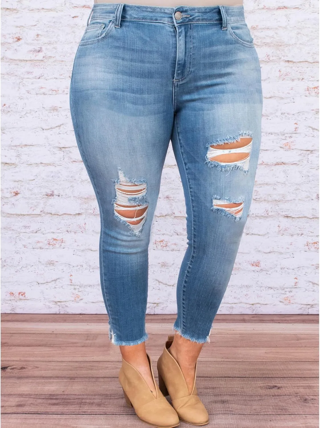 LALAGEN Women 2025 Plus Size Skinny Jeans Stretchy High Waisted Ankle Jean Destroyed Ripped Denim Pants 1X-5X