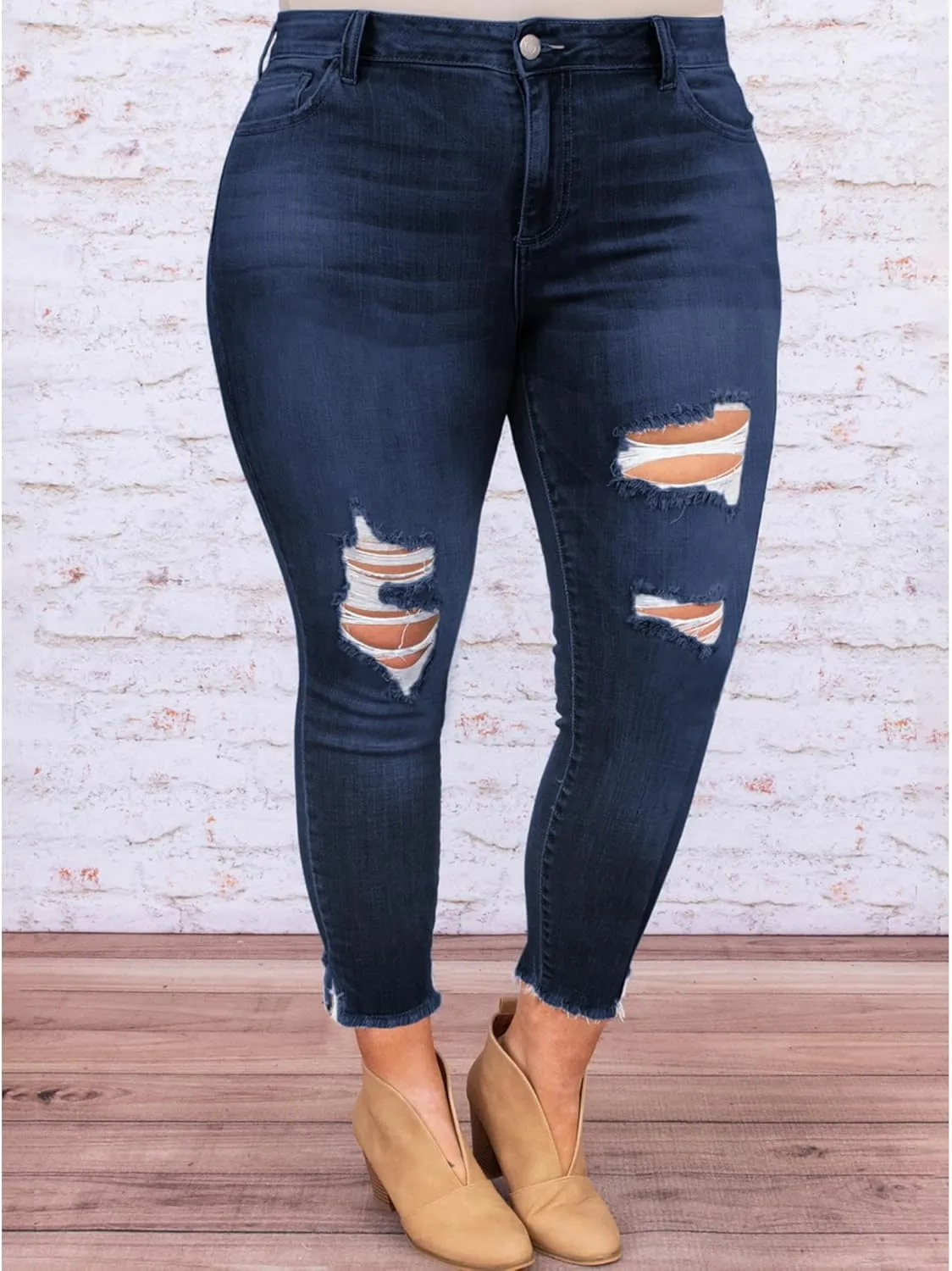 LALAGEN Women 2025 Plus Size Skinny Jeans Stretchy High Waisted Ankle Jean Destroyed Ripped Denim Pants 1X-5X