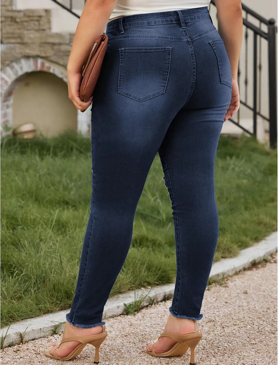 LALAGEN Women 2025 Plus Size Skinny Jeans Stretchy High Waisted Ankle Jean Destroyed Ripped Denim Pants 1X-5X