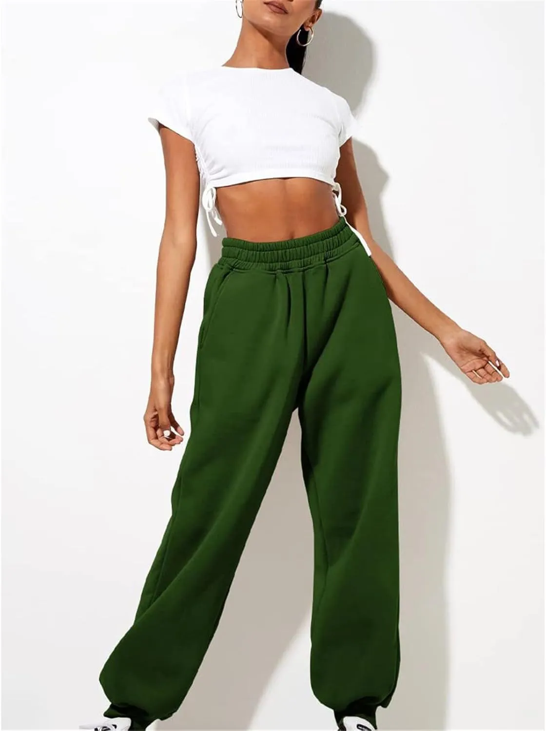 LCMTWX Oversized Fleece Joggers Sweatpants Winter Leisure Solid Color Hooded Sweater Pants with High Waisted Casual Sweat