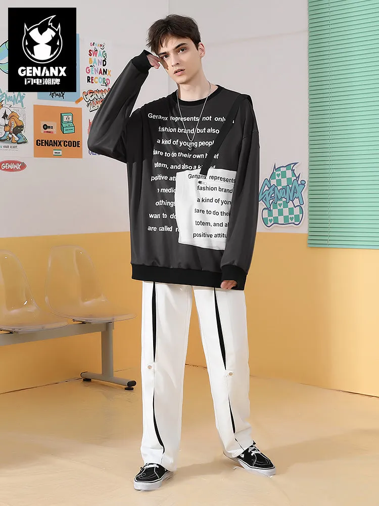 Letter full print shoulder bag with fabric webbing zip pocket space cotton hoodie