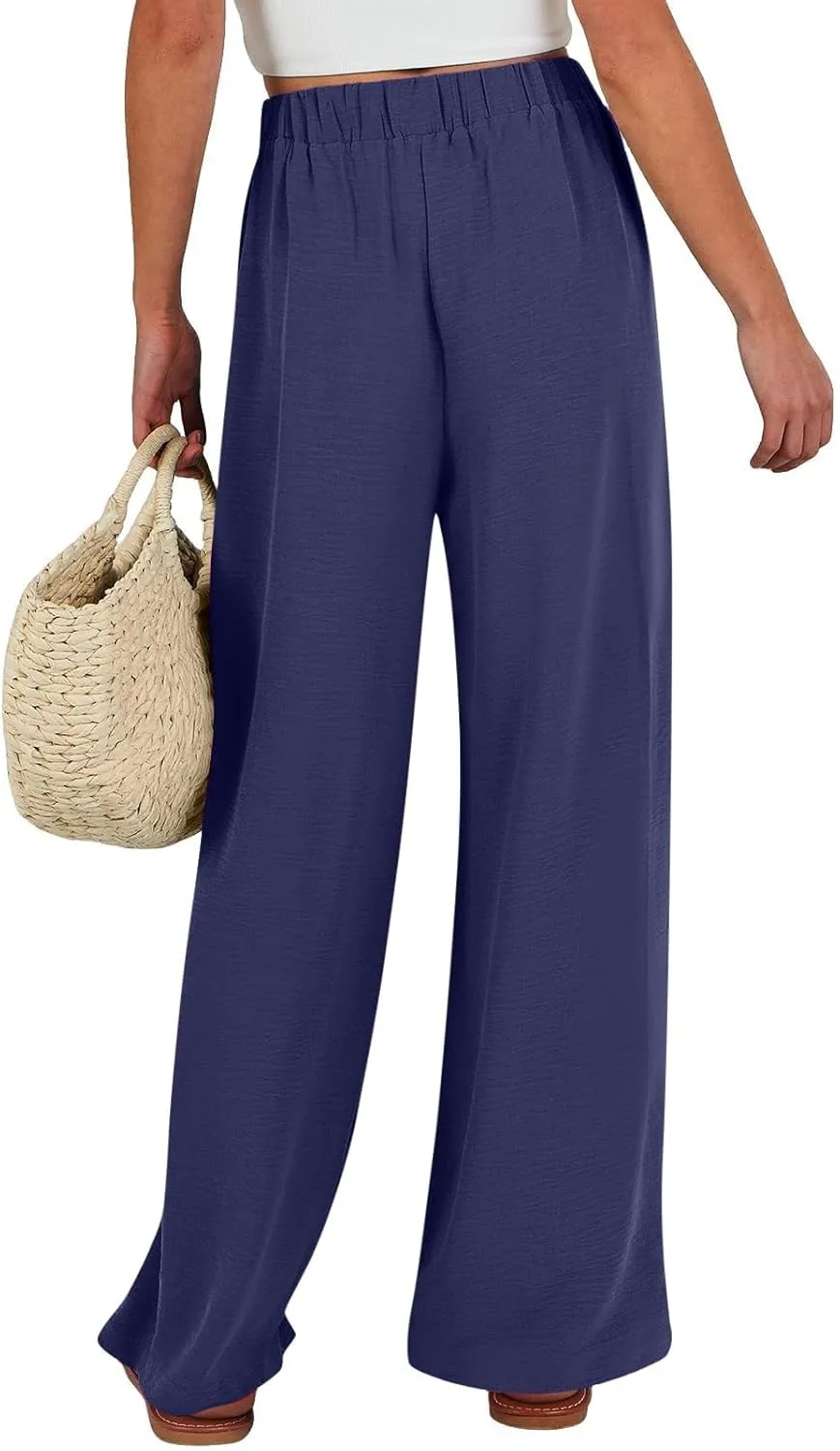 Linen Pants for Women 2025 Summer High Waisted Wide Leg Palazzo with Pockets Casual Loose Fit Flowy Beach Trousers
