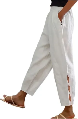 Linen Pants Women Loose Fit Lightweight Summer Loung Trousers Straight Leg Pants Casual High Waist Trousers with Pockets