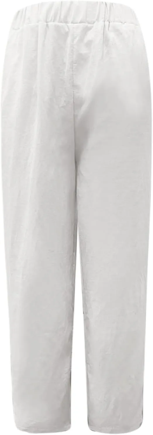 Linen Pants Women Loose Fit Lightweight Summer Loung Trousers Straight Leg Pants Casual High Waist Trousers with Pockets