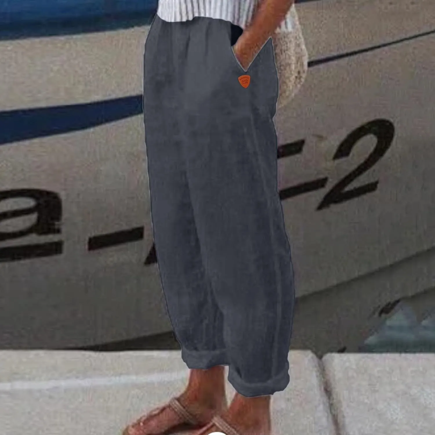 Linen Pants Women Summer Wide Leg Casual Summer High Waisted Lightweight Lounge Slacks Beach Baggy Loose Trousers