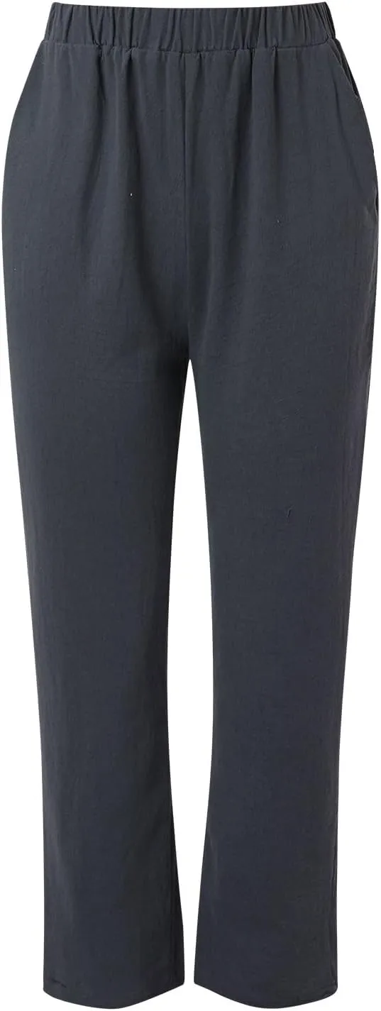 Linen Pants Women Summer Wide Leg Casual Summer High Waisted Lightweight Lounge Slacks Beach Baggy Loose Trousers