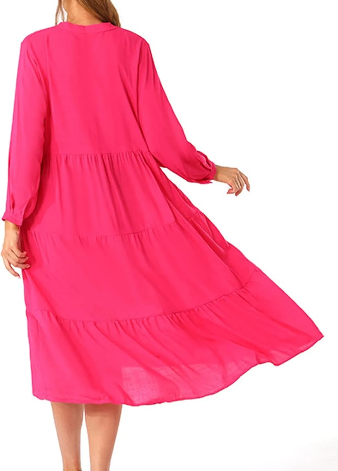 Long Sleeve Shirt Dresses for Women 2024 Solid Color Plus Size Midi Dress Flowy Loose Casual Dress