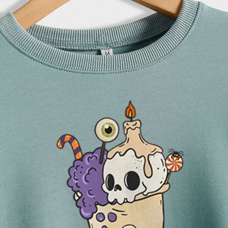 Loose Pumpkin Skull Spider Print Long-sleeved Sweater Women