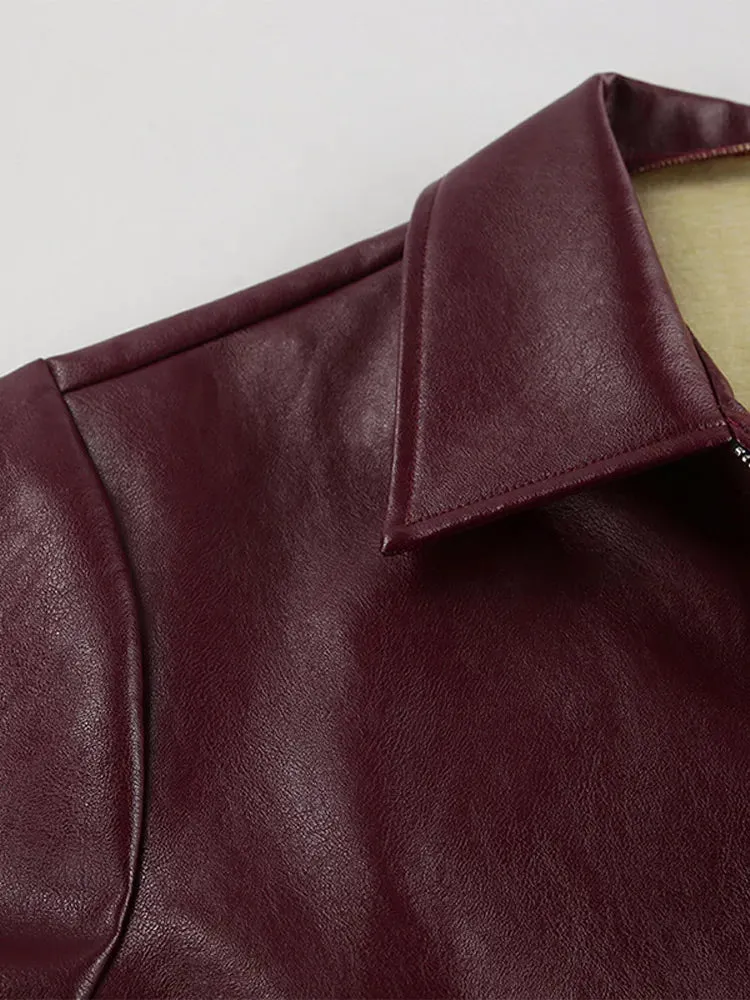 Lousi Leather Vintage Turn-down Collar Short