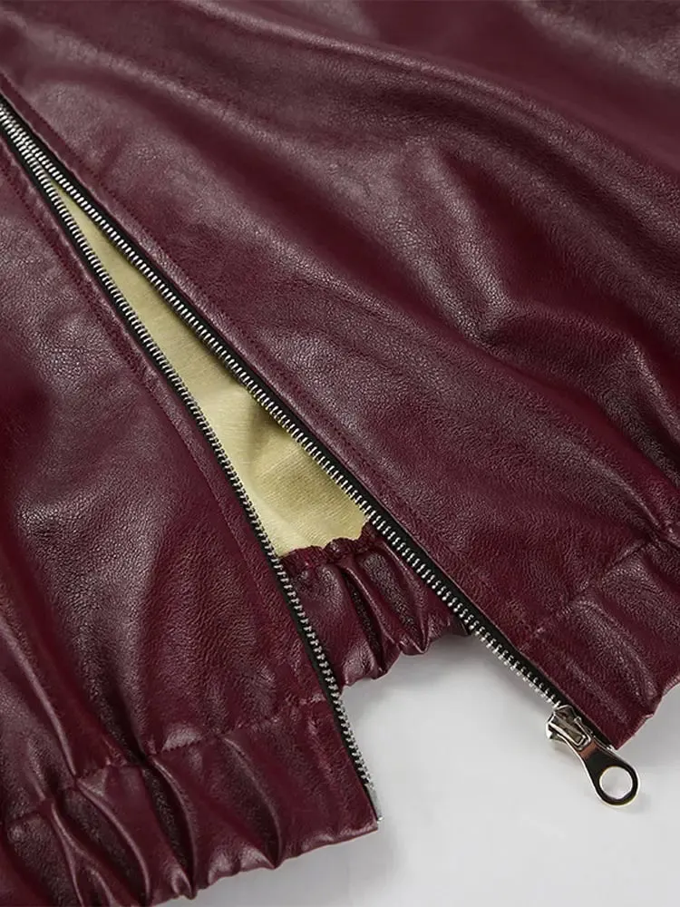Lousi Leather Vintage Turn-down Collar Short