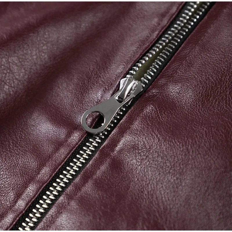 Lousi Leather Vintage Turn-down Collar Short