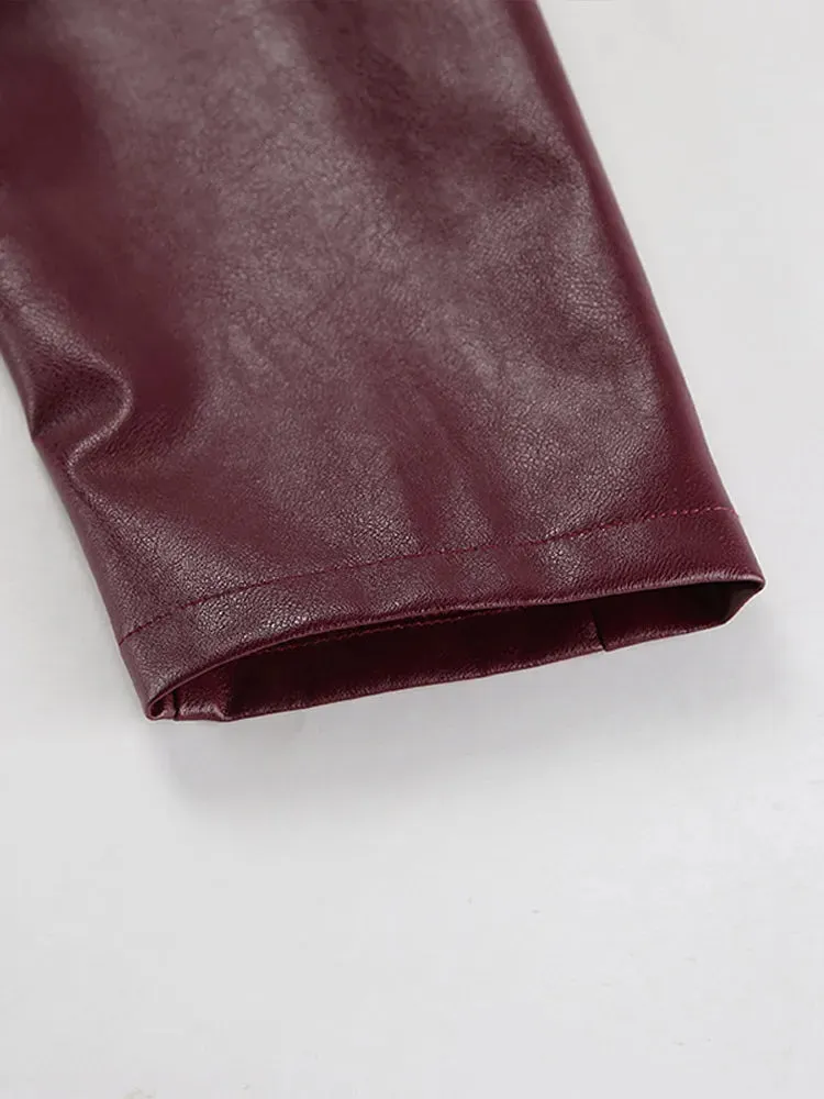 Lousi Leather Vintage Turn-down Collar Short