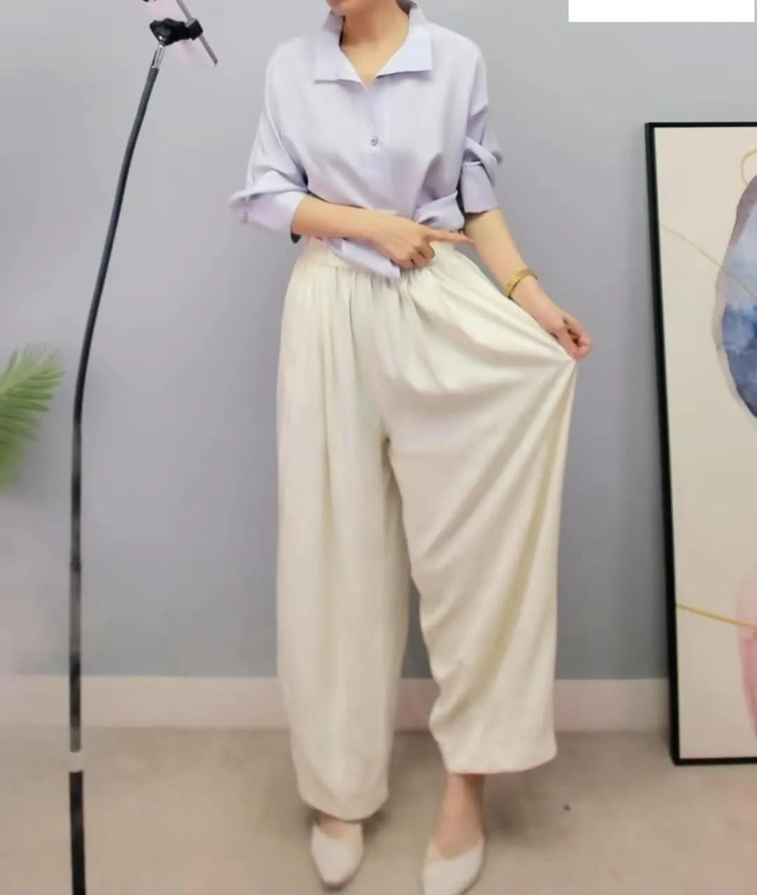 M Size Mulberry Silk Radish Pants Elastic Waist Loose Large Size Three-Dimensional Trousers Women Summer