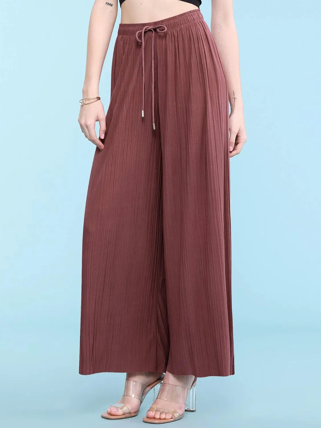 Made By Johnny Women's Pleated Wide Leg Palazzo Pants with Drawstring