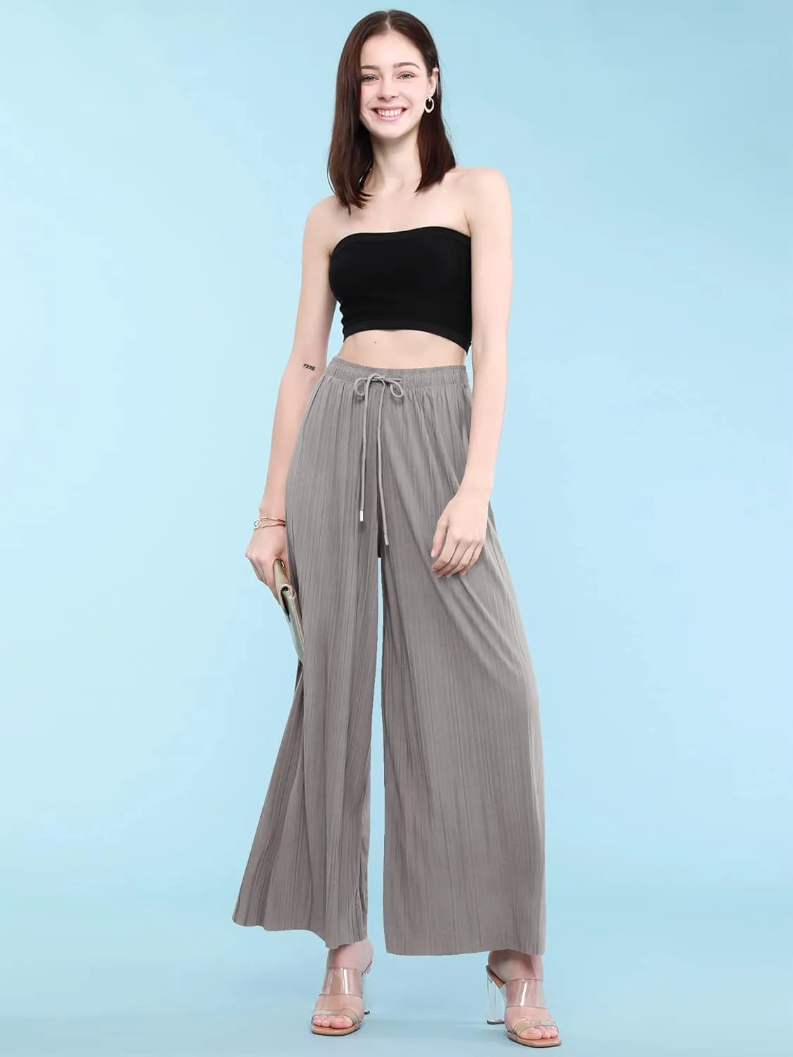 Made By Johnny Women's Pleated Wide Leg Palazzo Pants with Drawstring