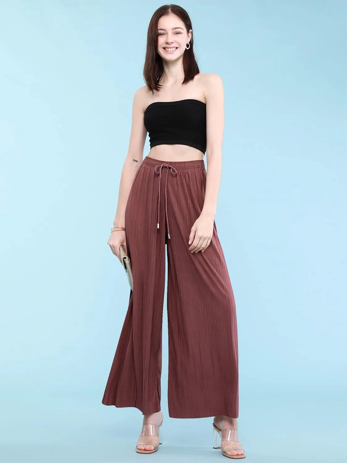 Made By Johnny Women's Pleated Wide Leg Palazzo Pants with Drawstring