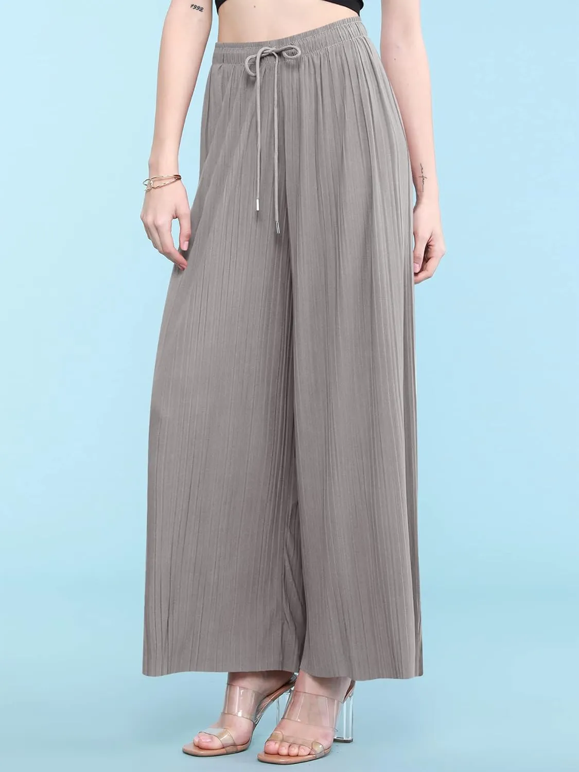 Made By Johnny Women's Pleated Wide Leg Palazzo Pants with Drawstring