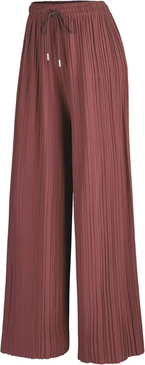 Made By Johnny Women's Pleated Wide Leg Palazzo Pants with Drawstring