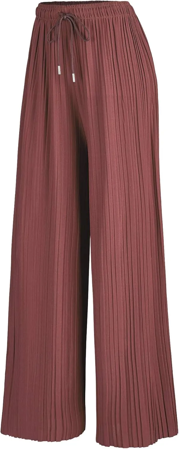 Made By Johnny Women's Pleated Wide Leg Palazzo Pants with Drawstring